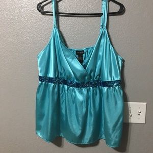 Lane Bryant Turquoise Satin-Like Sequin Blouse